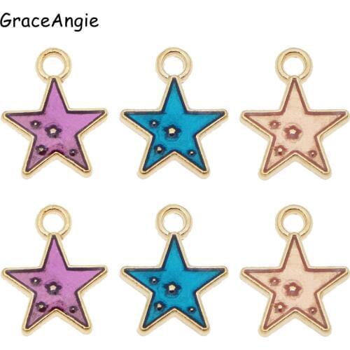 30pcs/pack Star Enamel Charms Pendant fit Bracelet DIY Craft Jewelry Accessories golden-colour gold base alloy Jewelry Findings