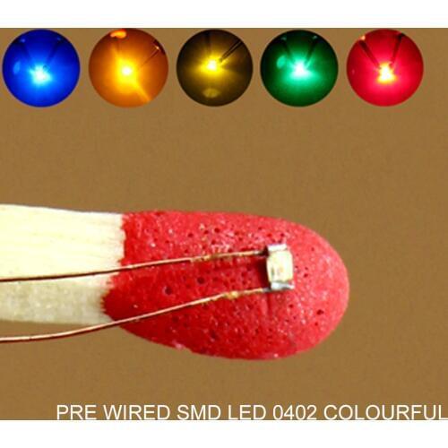 C0402 40pcs Pre-soldered micro 0.1mm Copper Wired 0402 SMD Led Different Colors RED ORANGE BLUE YELLOW GREEN