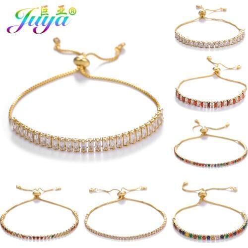 Juya Luxury Wedding Jewelry Supplies Handmade AAA Cubic Zirconia Claw Chains Charm Bracelets For Women Friendship Bracelets