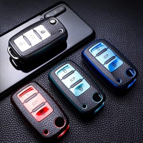 TPU Leather Car Key Case for Volkswagen for VW Jetta Golf Passat Beetle for Skoda Seat Polo B5 Folding Car Remote Key Key Shell
