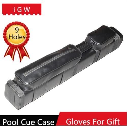 IGW Large Capacity New Billiard Leather Pool Cue Kit Case Size 85cm*12cm*12cm 9 Holes Can Put 3 Whole Cues And 3 Foreparts 2019