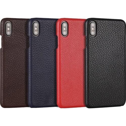 4 Colors Genuine Natural Cow Skin Cowhide Litchi Grain Real Calf Leather Back Business Phone Cover Case for iPhone X XS XR MAX