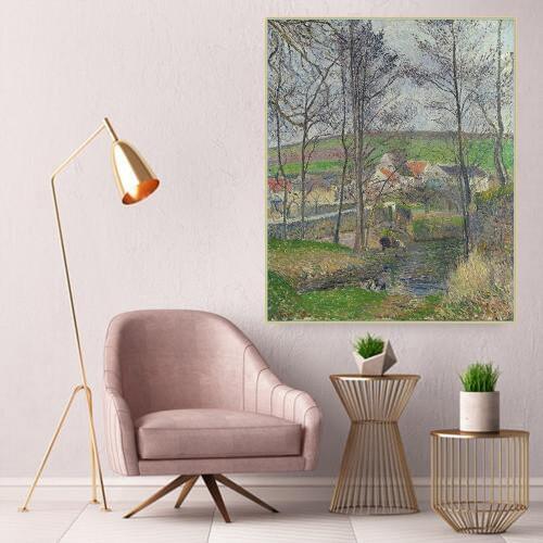 Citon Camille Pissarro《The Banks of the Viosne at Osny in Grey Weather,Winter,1883》Canvas Oil Painting Decor Home Decoration