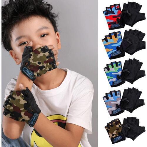Child Cycling Camouflage Childrens Half Finger Bicycle Gloves High Elastic Non-slip Bike Gloves Riding Equipment