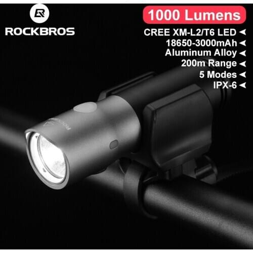 ROCKBROS 1000 Lumen Bicycle Light Waterproof IPX6 USB Rechargeable 18650 3000 mAh Waterproof Cycling Front & Rear Lamp Headlight