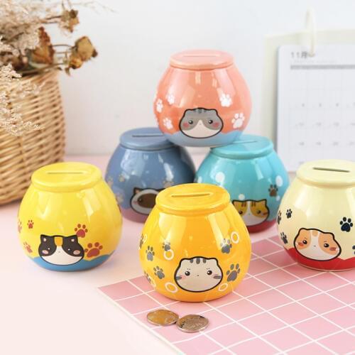 Cartoon Lucky Cat Money Boxes Saving box Ceramics Japanese-style piggy bank Coin Case Cute craft Creative home Decor Gifts Zakka