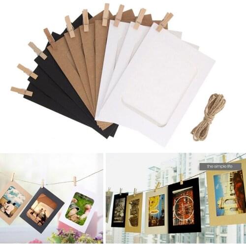 10Pcs Home DIY Craft Paper Photo Frame With Clips And 2M Rope Wall Photo Frame Hanging Picture Album Home Photo Frame Decoration