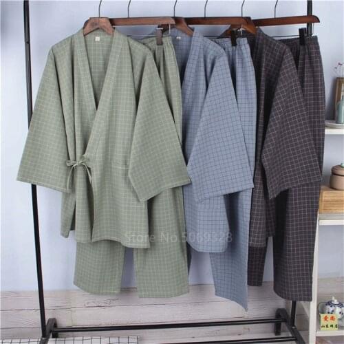 Cotton Japanese Kimono Sleepwear 17Color Unisex Pajamas Set Cardigan 2pcs Couple Women Sleepwear Autume Fashion Soft Nightgown