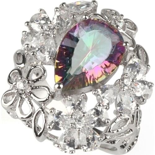 Fleure Esme Cute sumptuous wedding rings for womens clothing accessories Rainbow Cubic Zirconia Rhodium Plated R3301 size 6 7 8