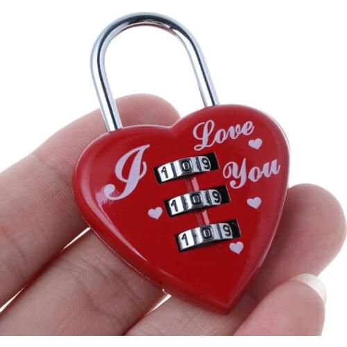 Red Heart Cute 3 Digits Luggage Suitcase Padlock Coded Lock Shaped