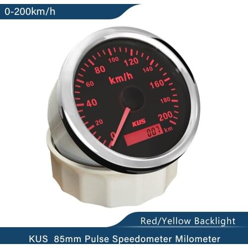 KUS Universal Auto Car Truck ATV UTV 85mm Pulse Speedometer Speed Gauge 200KM/H Pulse Signal With Red Yellow Backlight Optional