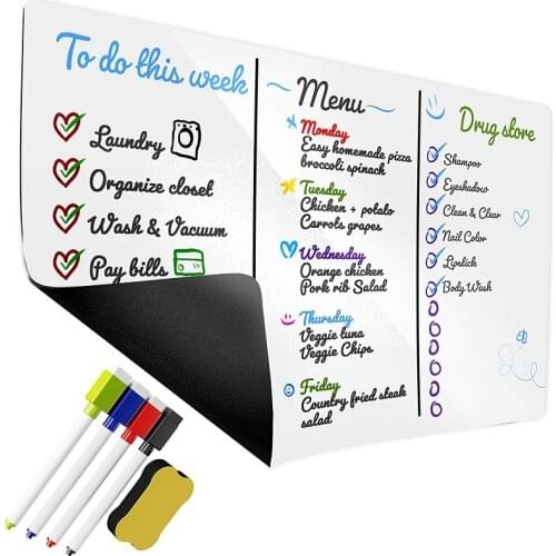 Magnetic Dry-Erase White Board Sheet for Kitchen Fridge Whiteboard Magnetic Dry-Erase Markers Erasers Writing Board Menu Planner
