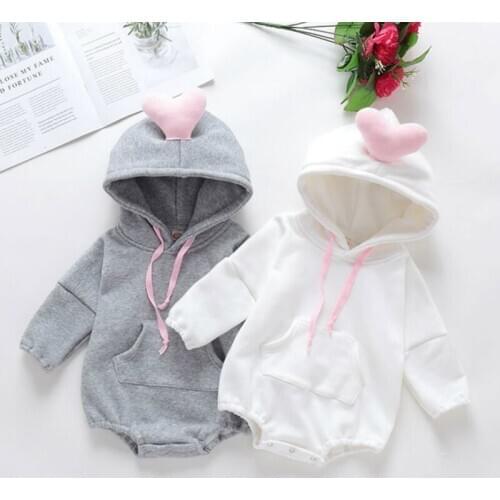 Fashion Newborn Baby Romper Winter Thick Warm Jumpsuit Baby Girls Outerwear Infant Clothes Cute 3D Heart Toddler Hoddies Rompers