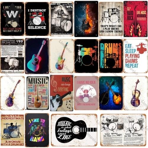 Music Metal Sign Tin Plaque Guitar Tinplate Metal Poster Vintage Style Metal Wall Sticker Retro Shabby Plaque for Club Bar Decor
