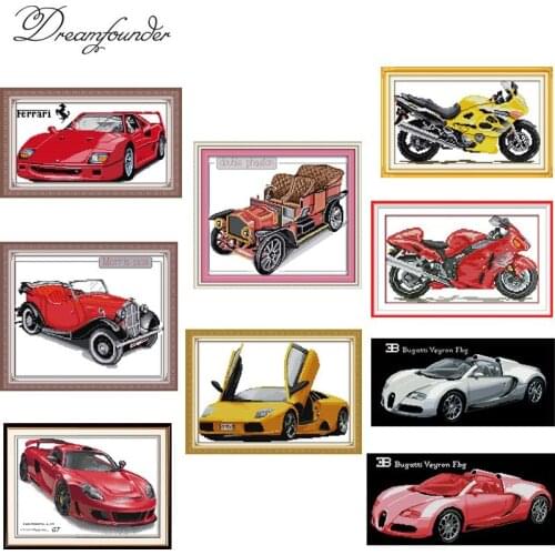 Red car cross stitch set fashion pattern DMC color count print 18ct 14ct 11ct embroidery kit DIY handmade needlework supplies