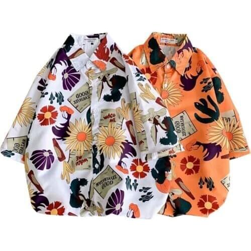 New Fashion Mens Short Sleeve Hawaiian Shirt Fast Drying Plus Size Asian Size M-3XL Summer Casual Sunflower Beach Shirts for Men