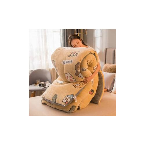 New Winter Super Warm Cashmere Quilt Thick Flannel and Lamb Double-faced Velvet Wool Blankets Quilts Comforter for Bed