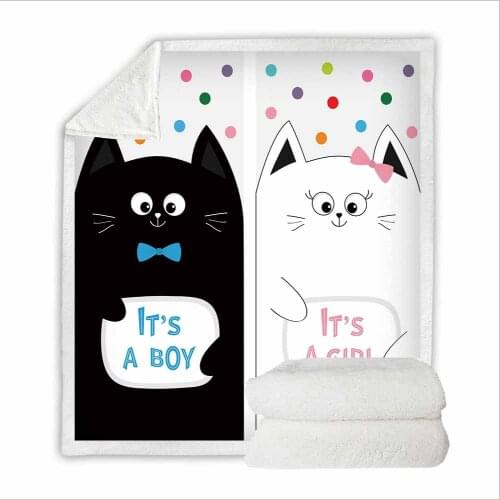 HELENGILI Lovely cartoon cats Sherpa Blanket Girly Floral Bedspread Velvet Plush Soft Comfortable Camping Aircraft Blanket