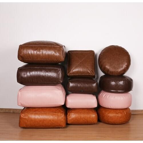PU leather handmade Morocco pouf Home decoration artificial leather seat pillow without core. removable cushion case Gift
