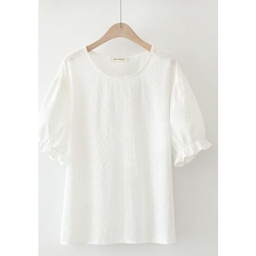 Plus Size Drop Shoulder XL-4XL Womens White Cotton Blouse Short Sleeve Summer Tops Solid Simple Blusas