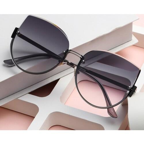 Half Frame Cat Eye Sunglasses Women Retro Luxury Designer Cateye Sun Glasses Big Gradient Glasses Female Gafas De Sol Mujer