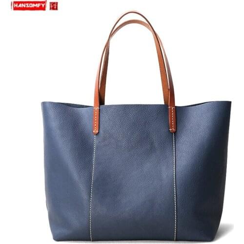 Genuine Leather Bag Women Handbag New Fashion Tote Bag Color Matching Large Capacity Briefcase Female Shoulder Laptop Bag Ladies