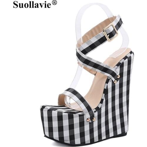 Suollavie Scottish Style Wedges Platform Sandals Gladiator Women New High Heels Ankle Buckle Strap Summer Ladies Open Toe Shoes