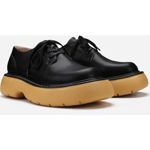 Mens Lace-Up Flatform Trendy Casual Big Round Toe Thick Heel Oxfords Cool Boys Hidden Heel Shoes