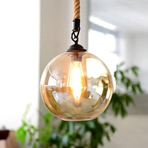 Vintage Hemp Rope Pendant Lights Bar Cafe Glass Ball Hanging Lamp Kitchen Restaurant Home Lighting Retro Loft Industrial Decor