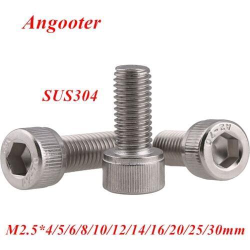 50pcs M2.5 DIN912 Allen socket head screw 304 stainless steel Hexagon socket head cap screws hex socket screw
