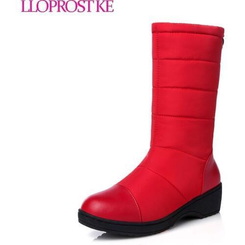 LLOPROST KE Women Boots Winter Platform Shoes Snow Warm Mid-Calf Boots For Women Simple Plush Down Fabric Bota Feminina GL058