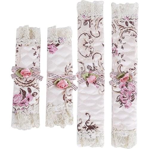 1Pair Pastoral Style Lace Fridge Door Stand Handle Covers Refrigerator Handle Covers Decorative Kitchen Door Knob Covers