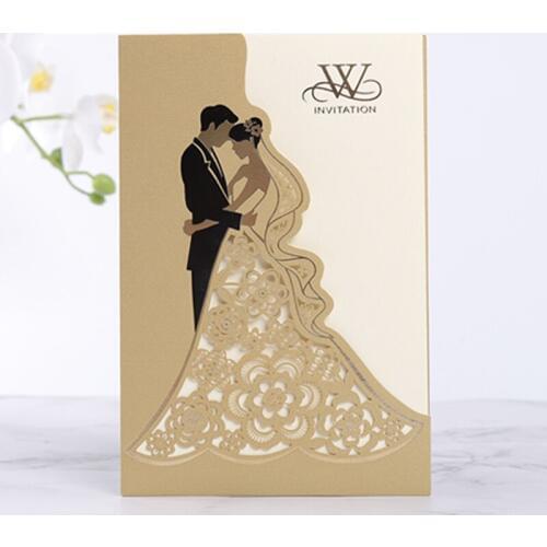 10pcs Laser Cut Wedding Invitation Cards Bride And Groom Greeting Card Print Favors Wedding Decoration Party Supplies