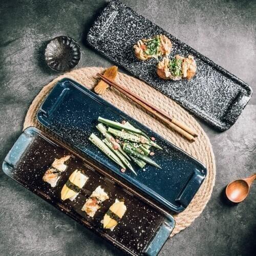 13 inches Japanese-style rectangular sushi plate restaurant flat plate blue glazed high-end dishes ceramic plate