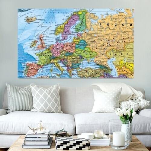 150*100cm Russian Europe Map Non-woven Canvas Painting Wall Art Poster Children Study Supplies Living Room Home Decoration