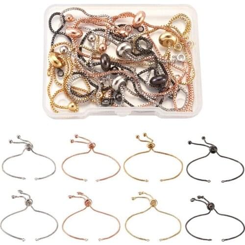 16pcs Brass Chain Bracelet Making with Rhinestone Slider Bracelets Making DIY Craft Finding 120~126x1mm