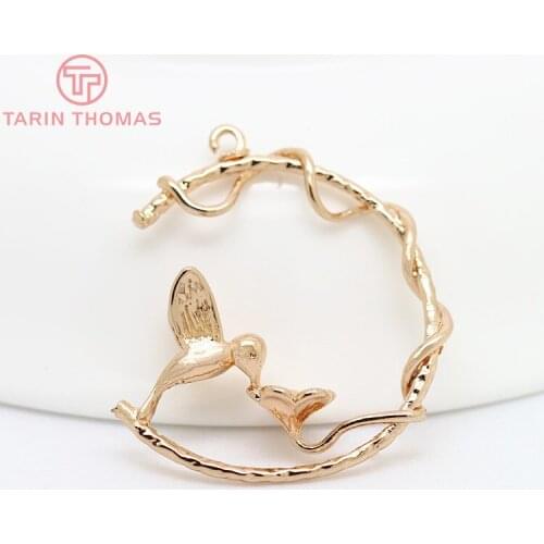 6PCS 27x21.5MM 24K Champagne Gold Color Plated Brass Hummingbird Charms Pendants High Quality Diy Jewelry Accessories