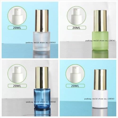 20ml frosted/green/blue/white glass bottle shiny gold lid for serum/lotion/emulsion/foundation skin care cosmetic packing