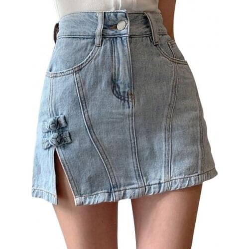 2021Women Button Denim Jeans Bodycon Mini Skirts Strench High Waist Sexy Club Skirt Summer