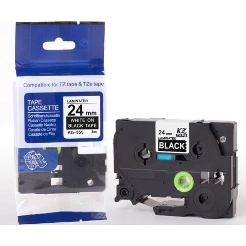 24mm Tze355 White on black Tz-355 Compatible for Brother P-touch Label Printers Laminated Tze Label Tape Tze-355 Tz355