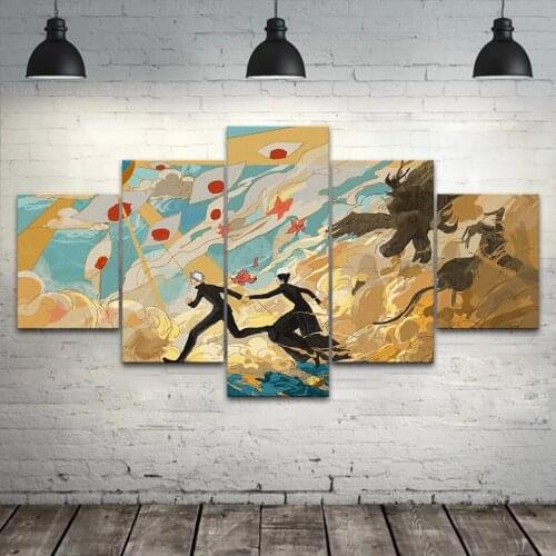Prints Gojo Satoru Geto Suguru Canvas Painting 5 Pcs Wall Art Japan Anime Picture Home Decor Modular Jujutsu Kaisen Poster Frame