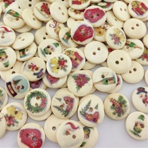 New 50pcs Merry Christmas Wood Buttons 15mm Sewing Craft Mix Lots WB13