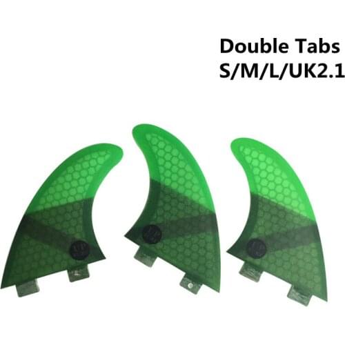 Double Tabs S/M/L/UK2.1 Size Fin Surf Fiberglass Honeycomb Fins Quilhas Tri/Set Pranchas de Surf Double Tabs Surfin