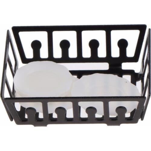 G10-X163 children baby gift Toy 1:12 Dollhouse mini Furniture Miniature rement accessories Black dish rack with saucer set
