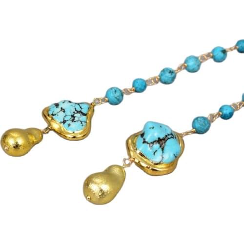 GG Jewelry Green Turquoises Rosary Multi Shape Sweater Chain Necklace Long Loop Necklace 36" For Women