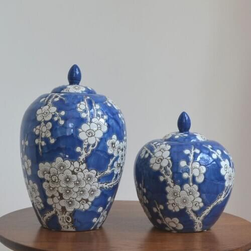 Ceramic Ginger jar vase Blue and white Porcelain Pot Home Decoration Living Room Furnishings porcelain jar pot