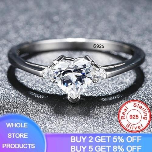 Gift of Love Women Girl 100% Solid 925 Silver Heart Shape Cubic Zirconia Engagement Rings Rings Size 3 4 5 6 7 8 9 10 11 12 13