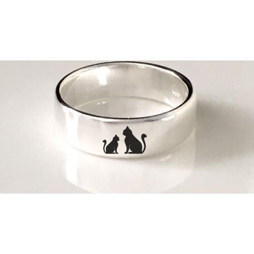 Pet Cat Cartoon Picture Rings Cat MOM & Child Stainless Steel Ring Jewelry YLQ7881