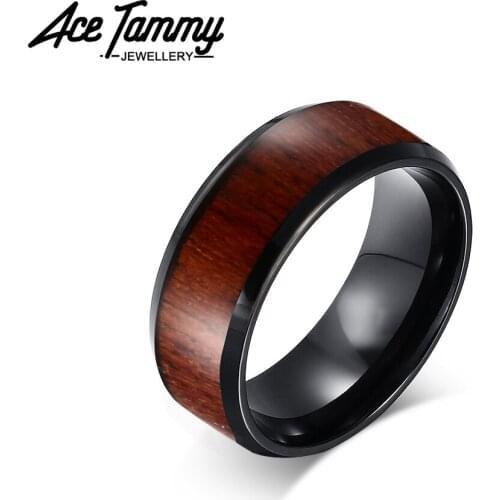 Fashion 8mm Mens Black Tungsten Carbide Ring Real Wood Inlay High Polished Mens Promise Ring Men Wedding Bands