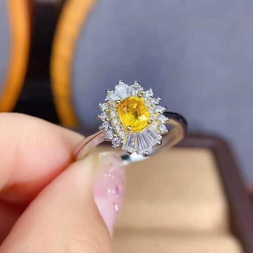 Natural Yellow Sapphire S925 Sterling Silver New Ring Fine Fashion Wedding Jewelry for Women Free Shipping MeibaPJFS